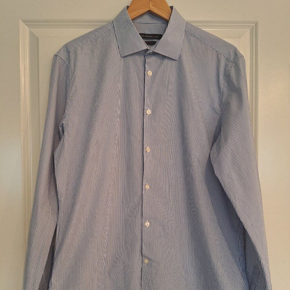 John Varvatos Blue Slim Fit Button Down Dress Shirt Stretch size 16